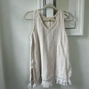 Anthropologie cream sweater vest with fringe